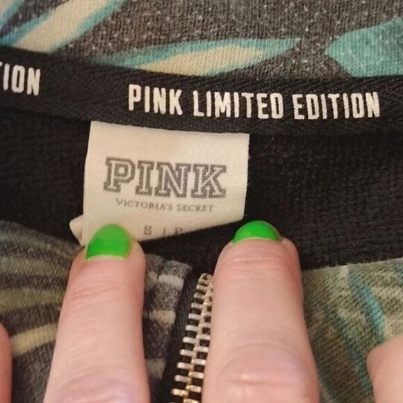PINK VS Y2K Black Green Tropical Logo Quarter Zip Pullover Sweatshirt Small - Picture 14 of 14